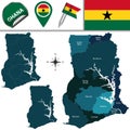 Map of Ghana with Named Region Royalty Free Stock Photo