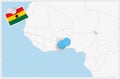 Map of Ghana with a pinned blue pin. Pinned flag of Ghana Royalty Free Stock Photo