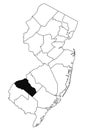 Map of Gloucester County in new jersey state on white background. single County map highlighted by black colour on new jersey map