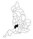 Map of Gloucestershire County in England on white background. single County map highlighted by black colour on England