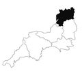 Map of Gloucestershire in South West England province on white background. single County map highlighted by black colour on South