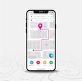 Map GPS Navigation Smartphone map application and purple pinpoint on screen