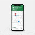 Map GPS Navigation Smartphone map application and red pinpoint on screen