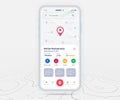Map GPS navigation, Smartphone map application and red pinpoint screen, App search map navigation, Technology map, City navigation Royalty Free Stock Photo