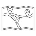 Map with gps pointers icon, outline style Royalty Free Stock Photo