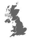 Map of Great Britain with road sign of North Ireland