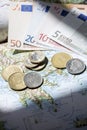 Map of Greece with Euros and Drachma on it Royalty Free Stock Photo