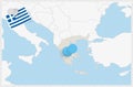Map of Greece with a pinned blue pin. Pinned flag of Greece Royalty Free Stock Photo