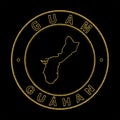 Map of Guam, Golden Stamp Black Background
