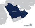 Map of the Gulf Cooperation Council GCC`s members. Vector