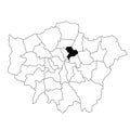 Map of Hackney in Greater London province on white background. single County map highlighted by black colour on Greater London, Royalty Free Stock Photo