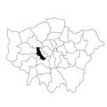 Map of Hammersmith and Fulham in Greater London province on white background. single County map highlighted by black colour on