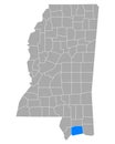 Map of Harrison in Mississippi