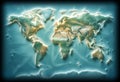 A digital rendering of the world map displays continents with raised, luminous edges against a soft blue background. Royalty Free Stock Photo