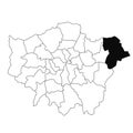 Map of havering in Greater London province on white background. single County map highlighted by black colour on Greater London, Royalty Free Stock Photo