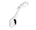 Map of hedmark County in Norway country on white background. single County map highlighted by black colour on Norway map. Royalty Free Stock Photo