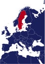 Map with highlited Sweden