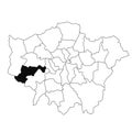 Map of Hounslow in Greater London province on white background. single County map highlighted by black colour on Greater London,