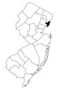 Map of Hudson County in new jersey state on white background. single County map highlighted by black colour on new jersey map