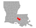 Map of Iberville in Louisiana Royalty Free Stock Photo