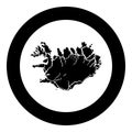 Map of Iceland icon black color vector in circle round illustration flat style image