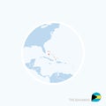 Map icon of The Bahamas. Blue map of Caribbean with highlighted The Bahamas in red color