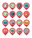 Map icon - car service, hotel, hospital, restaurant, wi-fi.