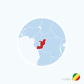 Map icon of Congo. Blue map of Africa with highlighted Congo in red color