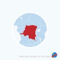 Map icon of Democratic Republic of the Congo. Blue map of Central Africa with highlighted DR Congo in red color