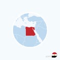 Map icon of Egypt. Blue map of Europe with highlighted Egypt in red color