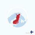 Map icon of Finland. Blue map of Europe with highlighted Finland in red color