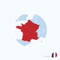 Map icon of France. Blue map of Europe with highlighted France in red color