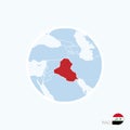 Map icon of Iraq. Blue map of Middle East with highlighted Iraq in red color
