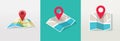 Map icon with pin gps vector flat and location marker pointer place in isometric design, concept of road trip direction position Royalty Free Stock Photo