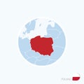 Map icon of Poland. Blue map of Europe with highlighted Poland in red color