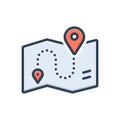 Color illustration icon for Map, road and direction