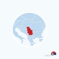 Map icon of Serbia. Blue map of Europe with highlighted Serbia in red color