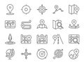 Map icon set. Included the icons as pin, nearby, direction, navigation, navigator, way, path and more.