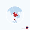 Map icon of Thailand. Blue map of Asia with highlighted Thailand in red color