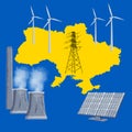 Map with icons of electrical system in Ukraine