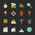 Map icons and location icons , flat design Royalty Free Stock Photo