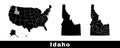 Map of Idaho state, USA. Set of Idaho maps with outline border, counties and US states map. Black and white color Royalty Free Stock Photo