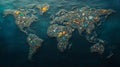Map illustrating global plastic pollution created from various waste materials, showcasing the urgent environmental Royalty Free Stock Photo