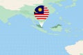 Map illustration of Malaysia with the flag. Cartographic illustration of Malaysia and neighboring countries