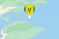 Map illustration of Saint Vincent and the Grenadines with the flag. Cartographic illustration of Saint Vincent and the Grenadines