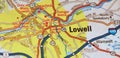 Map Image of Lowell Massachusetts Royalty Free Stock Photo