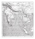 Map of India and Indochina vintage engraving