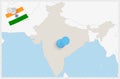 Map of India with a pinned blue pin. Pinned flag of India Royalty Free Stock Photo