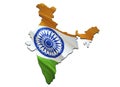 Map on India waving Flag. 3D rendering India map and waving flag on Asia map. The national symbol of India. India flag on Asia