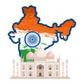 map with indian flag and taj majal building